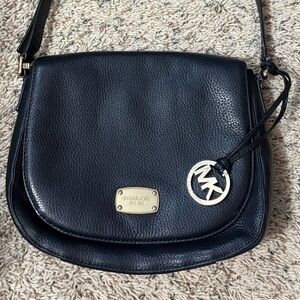 Michael Kors Black Leather Crossbody Bag with Gold Accents